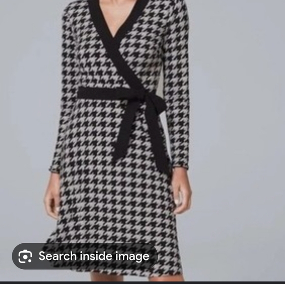White House Black Market Black and White Houndstooth Long Sleeve Dress - Picture 11 of 11